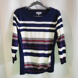 Joseph A - Color Block Stripe Sweater Navy Burgundy White - Medium - Preppy Work